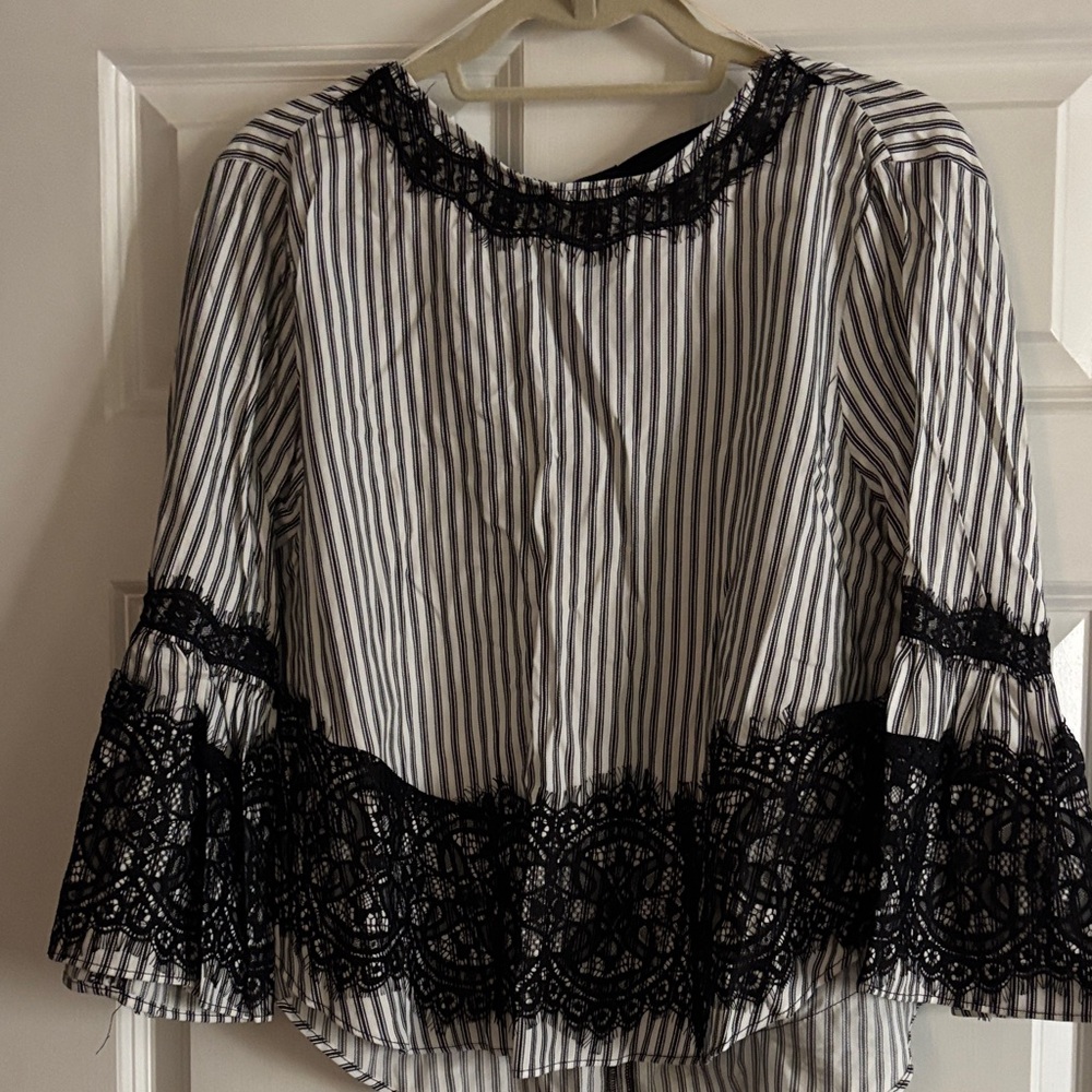 Zara Black Lace Striped Blouse